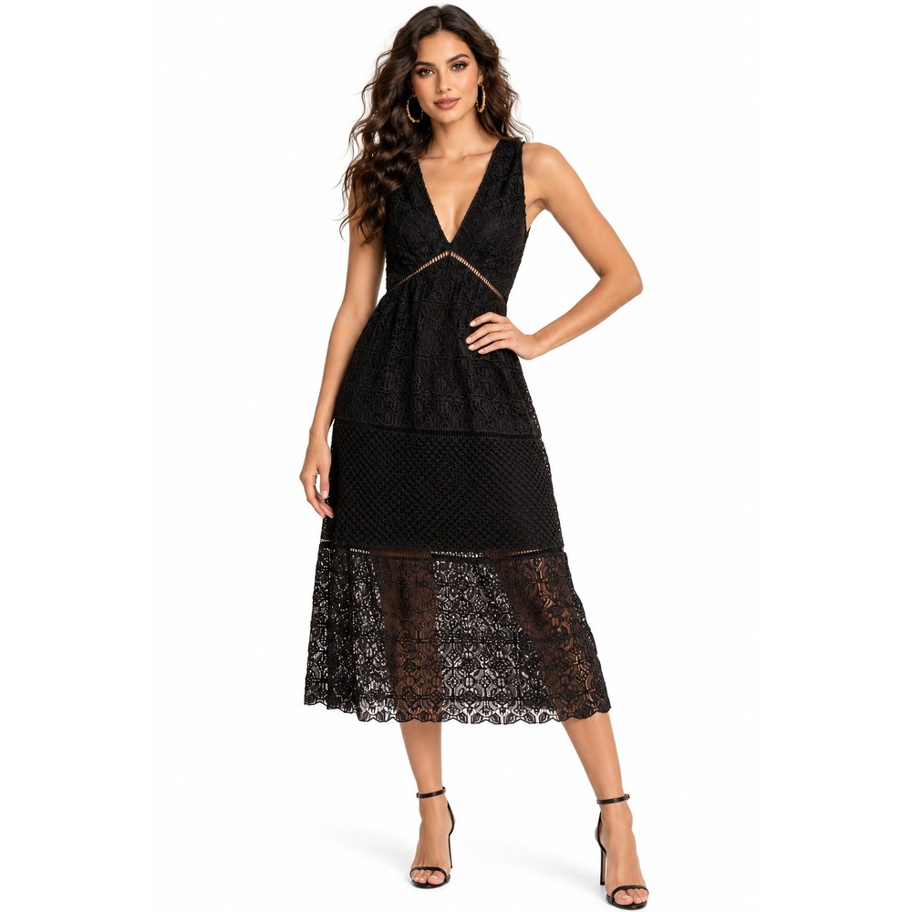 Joie Ardal Lace‎ Sleeveless Midi Black Tiered Size 2